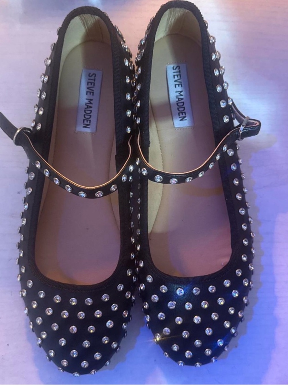 Steve Madden vinetta  Black rhinestone Mary Jane Flats